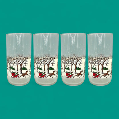 Vintage Libbey Winter Village Christmas Tumblers Set of 4 16oz Glasses