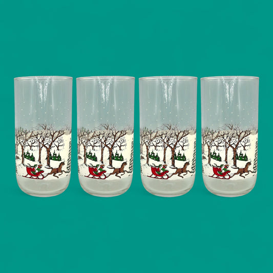 Vintage Libbey Winter Village Christmas Tumblers Set of 4 16oz Glasses