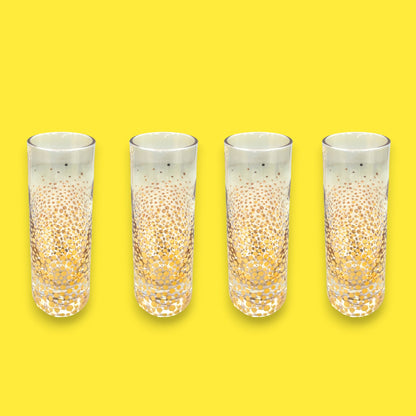 Set of 4 Gold Sparkling Confetti Champagne Flutes – 9 oz Tall Glasses Barware