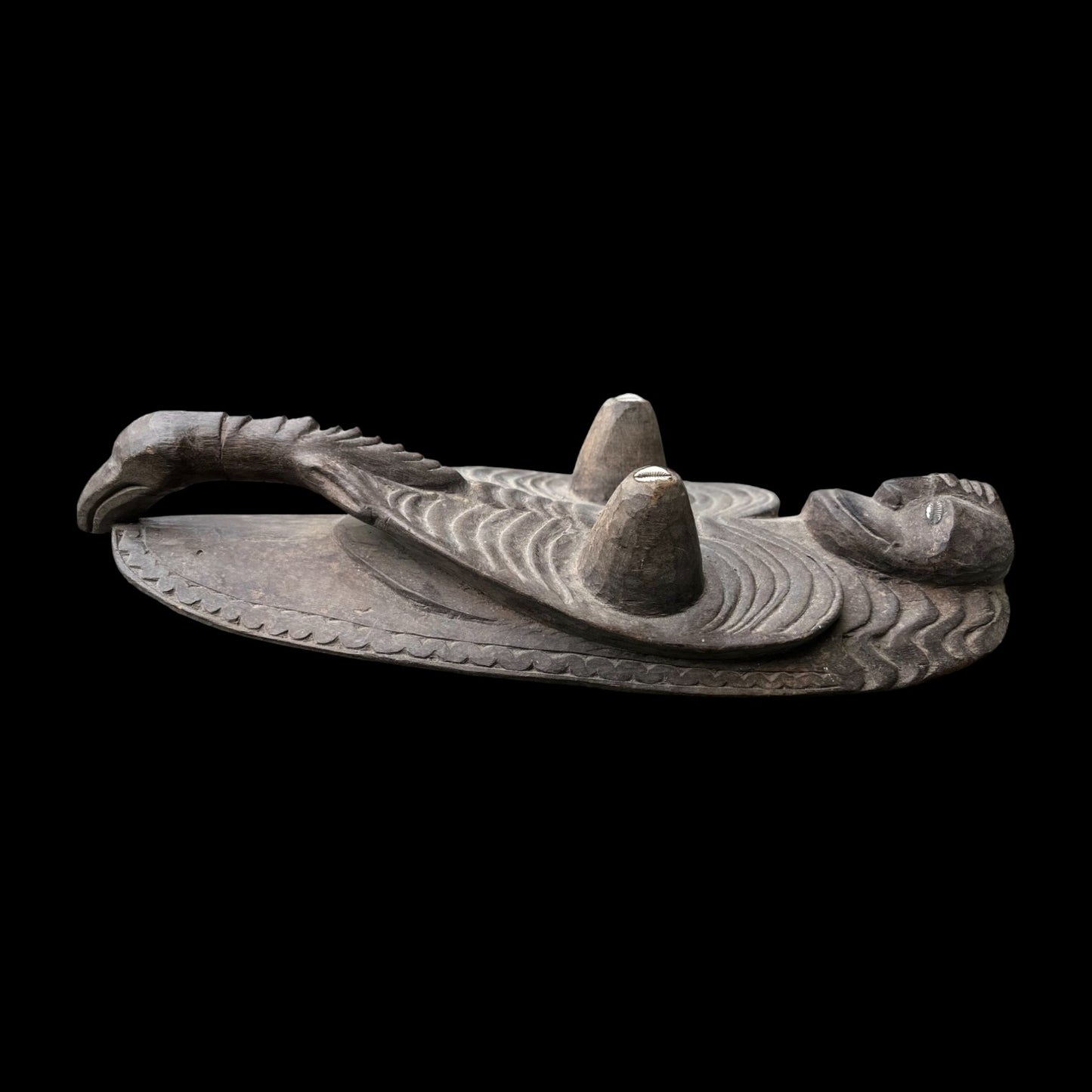 Papua New Guinea Antique Canoe Prow Human Bird Sepik Carving