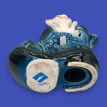 Vintage Cat in Boot Piggy Bank Ceramic Japan 1950s Collectible Figurine