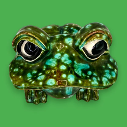 Vintage Arnels Green Ceramic Frog Figurine Cosmic Glaze Mid Century