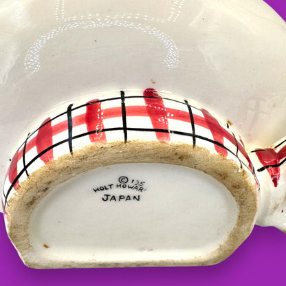 Holt Howard Cozy Cat Yarn Dispenser Vintage 1959 Japan Ceramic with Tartan Bow