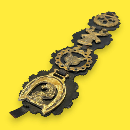 Vintage Horse Brass Medallions on a Leather Strap
