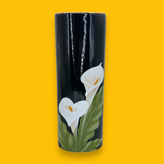 Vintage Otagiri Japan Calla Lily Design Vase – 1980's Porcelain Black Vase