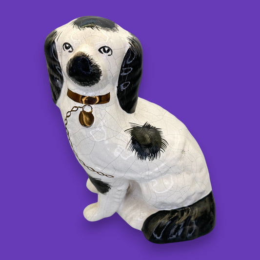 Antique Staffordshire Dog Hand-Painted Figurine – Black & White Spaniel
