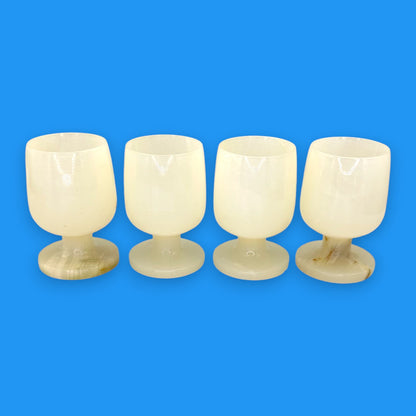 Vintage Onyx Marble Wine Goblets – Mid-Century Barware Set of 4