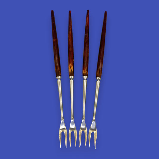 Vintage Fondue Forks Set of 4 Wood Handle Stainless Steel Japan