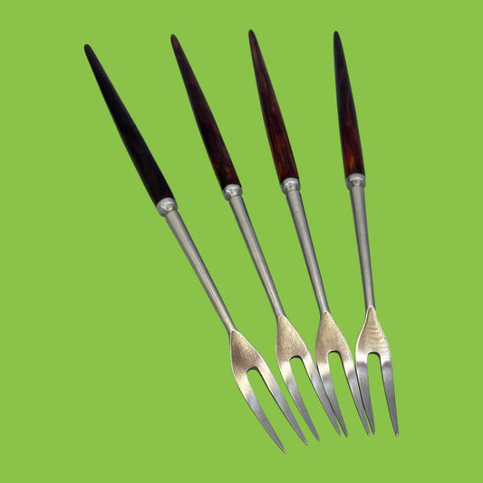 Vintage Fondue Forks Set of 4 Wood Handle Stainless Steel Japan