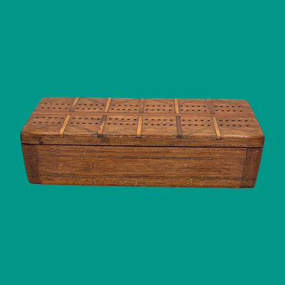 Vintage Inlaid Wooden Crib Board with Card Storage