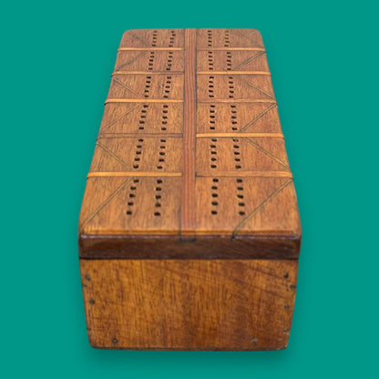 Vintage Inlaid Wooden Crib Board with Card Storage