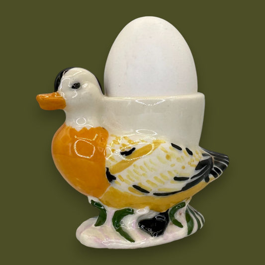 Vintage Ceramic Mandarin Duck Figural Egg Cup Hand-Painted
