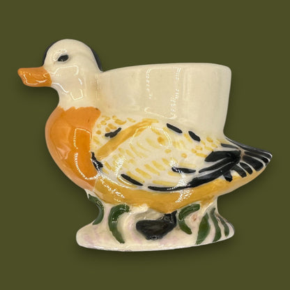 Vintage Ceramic Mandarin Duck Figural Egg Cup Hand-Painted