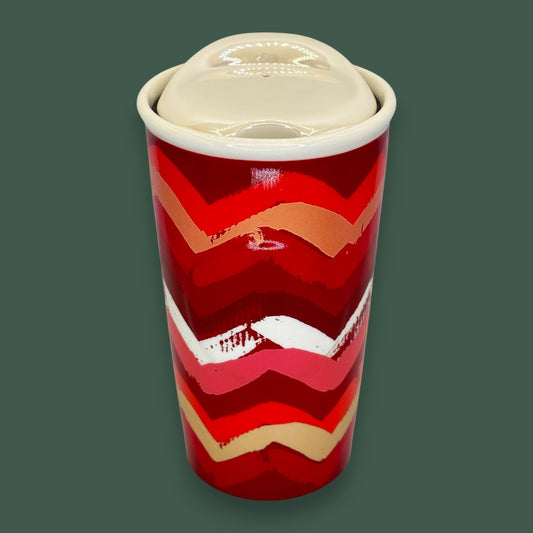 Starbucks Red, White, Gold Zig Zag Geometric Design Travel Mug - Replacement Mug