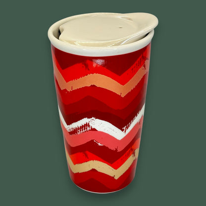 Starbucks Red, White, Gold Zig Zag Geometric Design Travel Mug - Replacement Mug