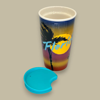 Starbucks Florida Palm Tree Sunset Retro Ceramic Travel Mug