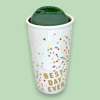 Starbucks "Best Day Ever" Confetti Ceramic Traveler Tumbler Pitch - Replacement