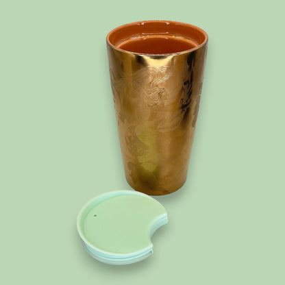 Starbucks Gold Copper Siren Mermaid Etched Ceramic Tumbler 12oz