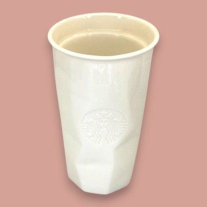 Starbucks White Faceted Ceramic Travel Mug Red Lid - Replacement Mug 10 fl/oz