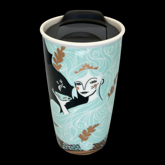 Starbucks Holiday Aqua Siren Mermaid Ceramic Travel Mug - Replacement Mug 12 fl/oz