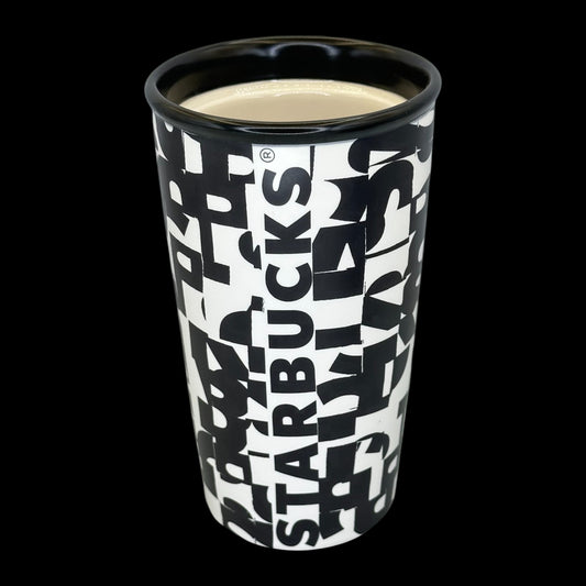 Starbucks Black & White Logo Typography Ceramic Travel Mug - Replacement Mug 10 fl/oz