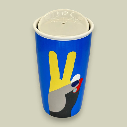 Starbucks Blue Peace Sign Ceramic Travel Tumbler 12oz - Replacement Mug
