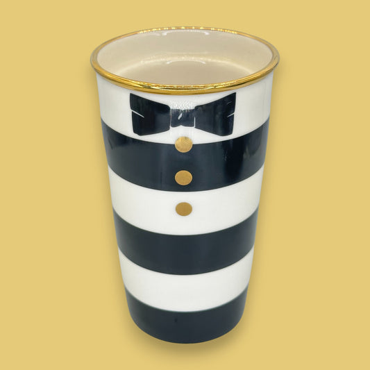 Starbucks Black Stripe Tuxedo Ceramic Travel Mug - Replacement Mug 12 fl/oz
