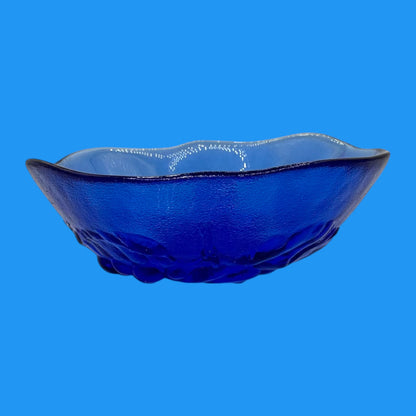 Vintage 1960’s Cobalt Blue Glass Bowl – Grape Motif Decorative Dish