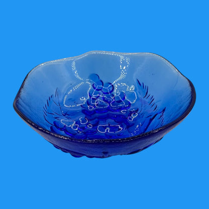 Vintage 1960’s Cobalt Blue Glass Bowl – Grape Motif Decorative Dish