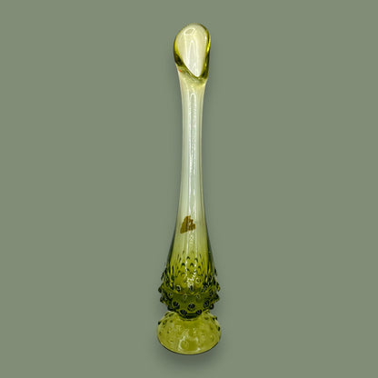 Green Hobnail Fenton Glass Vase – Vintage 1970s Avocado Bud Vase