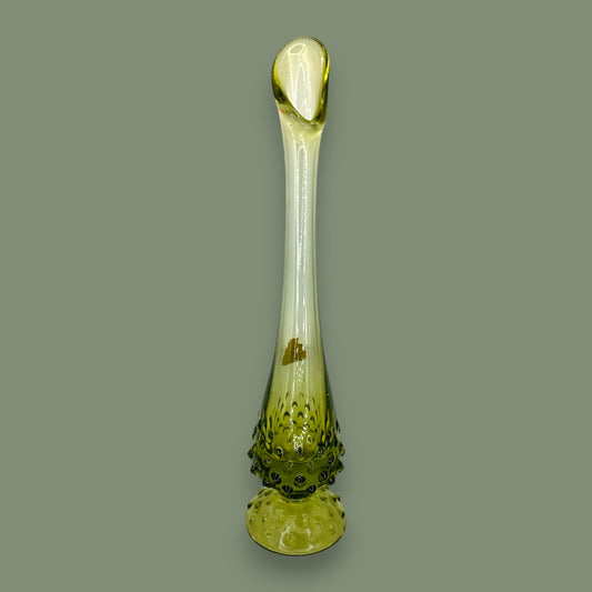 Green Hobnail Fenton Glass Vase – Vintage 1970s Avocado Bud Vase