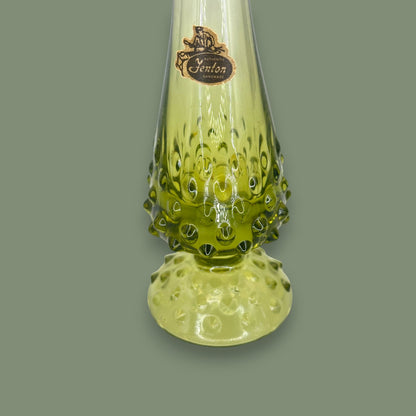 Green Hobnail Fenton Glass Vase – Vintage 1970s Avocado Bud Vase