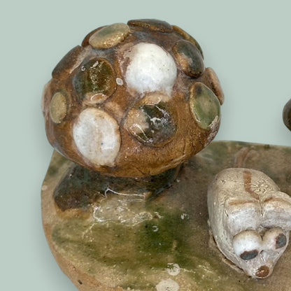 Mouse and Mushroom Figurine Scene – Handcrafted Ceramic Sculpture