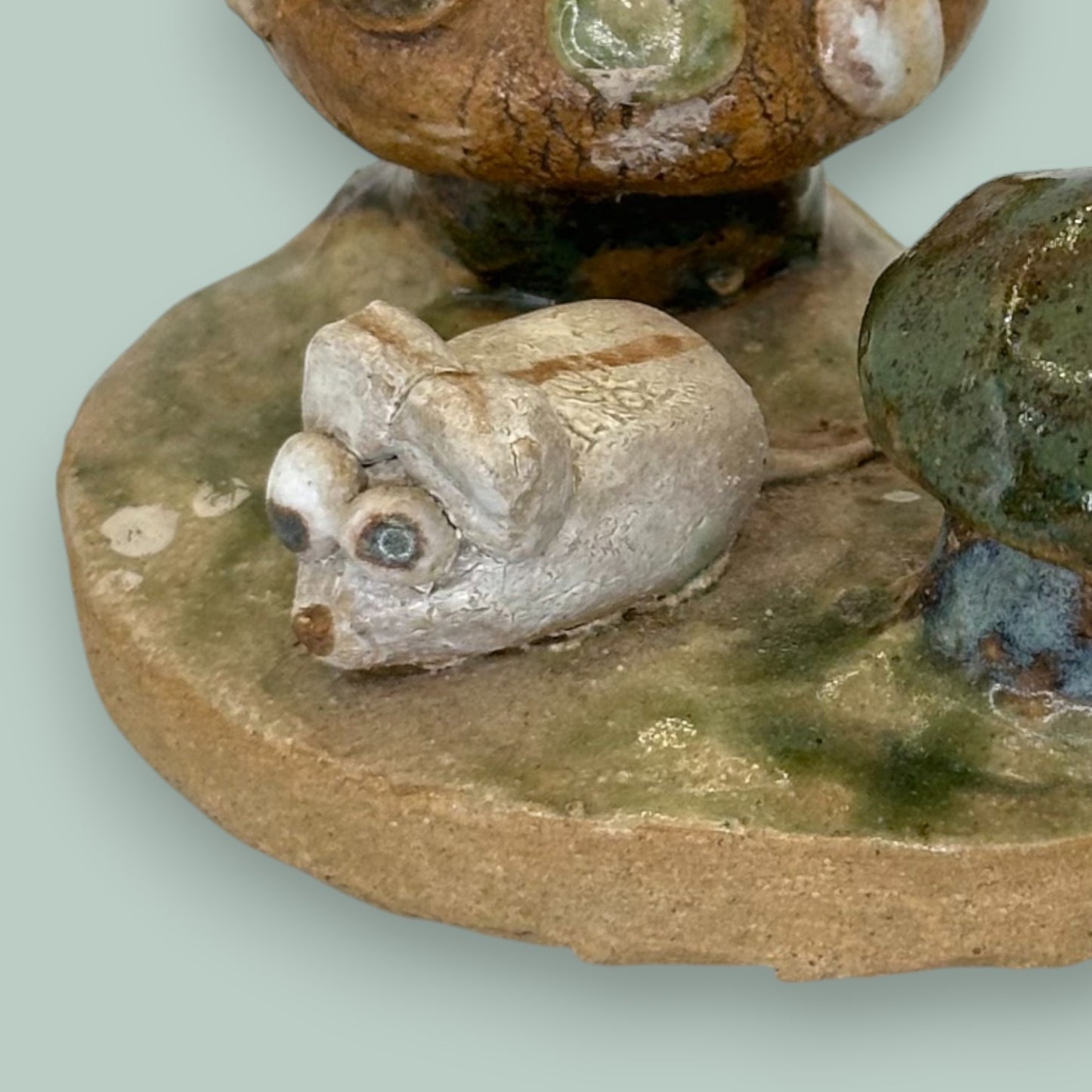 Mouse and Mushroom Figurine Scene – Handcrafted Ceramic Sculpture