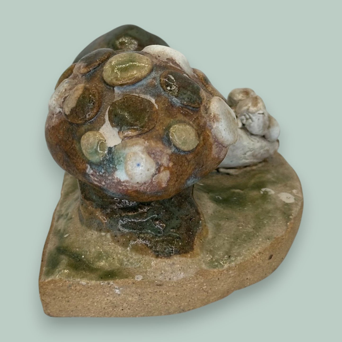 Mouse and Mushroom Figurine Scene – Handcrafted Ceramic Sculpture
