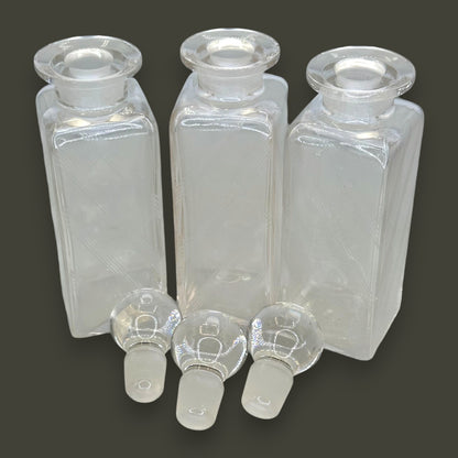 Vintage Art Deco Apothecary Bottles – Etched Glass with Round Stoppers (Set of 3)