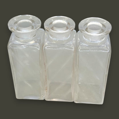 Vintage Art Deco Apothecary Bottles – Etched Glass with Round Stoppers (Set of 3)