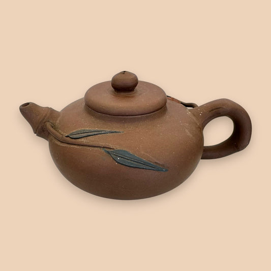 Chinese Ceramic Teapot with Leaf Motif - Antique