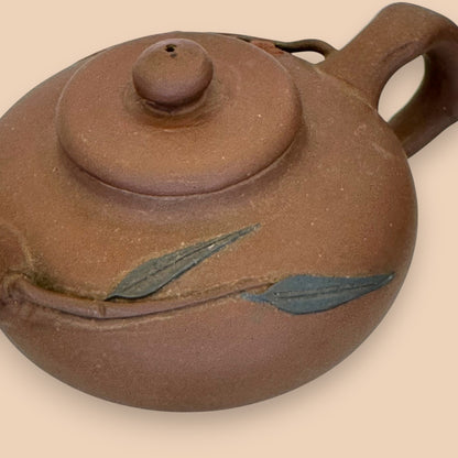 Chinese Ceramic Teapot with Leaf Motif - Antique