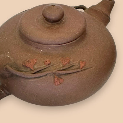 Chinese Ceramic Teapot with Leaf Motif - Antique