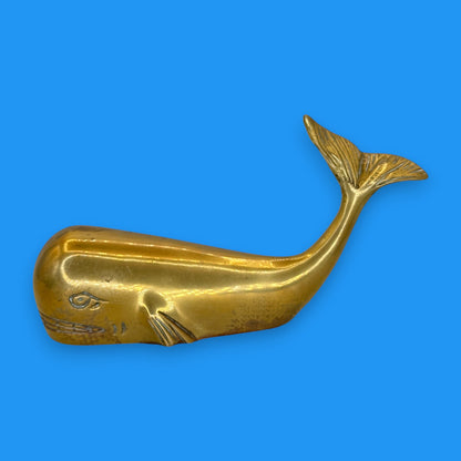 Vintage Brass Humpback Whale – Mid-Century Nautical Paperweight