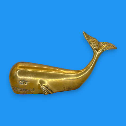 Vintage Brass Humpback Whale – Mid-Century Nautical Paperweight