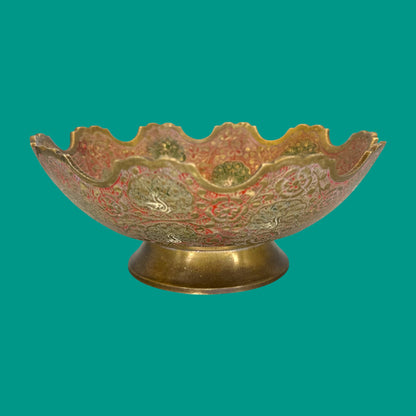 Vintage Brass Decorative Bowl with Intricate Peacock Motif