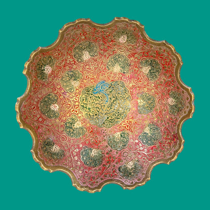 Vintage Brass Decorative Bowl with Intricate Peacock Motif