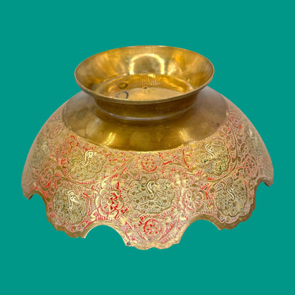 Vintage Brass Decorative Bowl with Intricate Peacock Motif