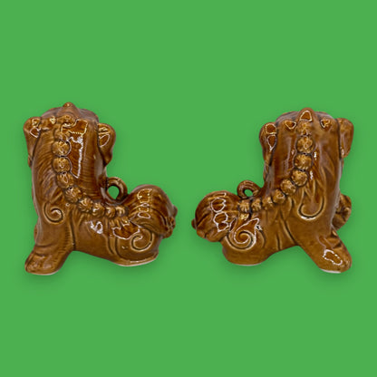 Vintage Chinese Foo Dog Figurine Pair – Brown Glazed Ceramic