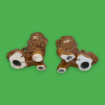 Vintage Chinese Foo Dog Figurine Pair – Brown Glazed Ceramic