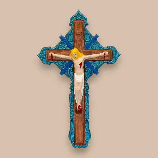 Vintage Hand-Painted Jesus on Cross – 12" Ceramic Wall Crucifix