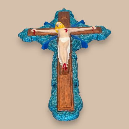 Vintage Hand-Painted Jesus on Cross – 12" Ceramic Wall Crucifix