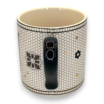 Anthropologie Elegant Monogram Initial J Coffee Mug - Stylish Black & White Bistro Tile Design